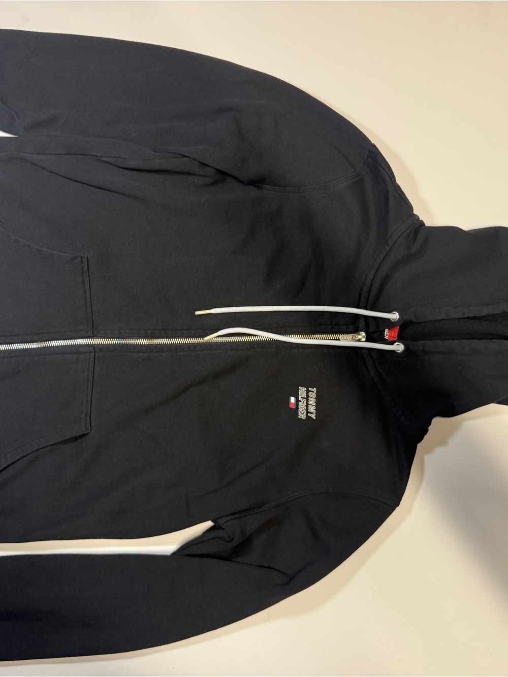Tommy Hilfiger Black Full-Zip Hoodie with Whiteā Drawstrings